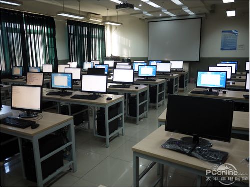 学生们还没上课,先去学校的传统计算机房转了一圈,阴沉沉的