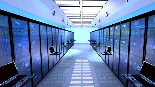 云计算和网络连通性概念: 在数据中心内部服务器机架服务器机房在终端